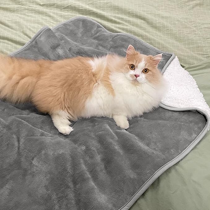 Yaning Waterproof Blanket for Bed Couch Sofa, Soft Liquid Pee Proof Pet Blanket for Dog Puppy Cat, Reversible Sherpa Fleece Furniture Protector (Grey, 30x40 inches)