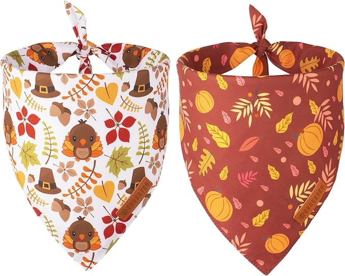 ADOGGYGO Thanksgiving Dog Bandana, Pumpkin Turkey Pet Scarf, Multi Size Offered, Fall Autumn Leaves Thanksgiving Bandanas for Extra Large Dogs Pets (X-Large)