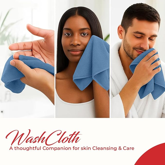 RIVERSIDE 12 Pack Washcloths - 12x12 Inches, 500 GSM, 100% Ring-Spun Cotton - Soft, Absorbent & Durable Face and Body Towels - for Bathroom, Spa, Gym, Makeup Removal & Everyday Use - Medium Blue