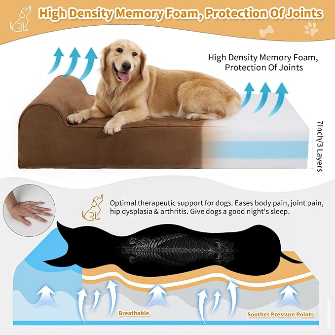 Rainmr Orthopedic Dog Beds for Large Dogs, 7" Memory Foam Dog Beds with Waterproof Liner, Durable Microsuede Cover, Removable and Washable, Nonskid Bottom, 60"x48"x7" XXL Chocolate