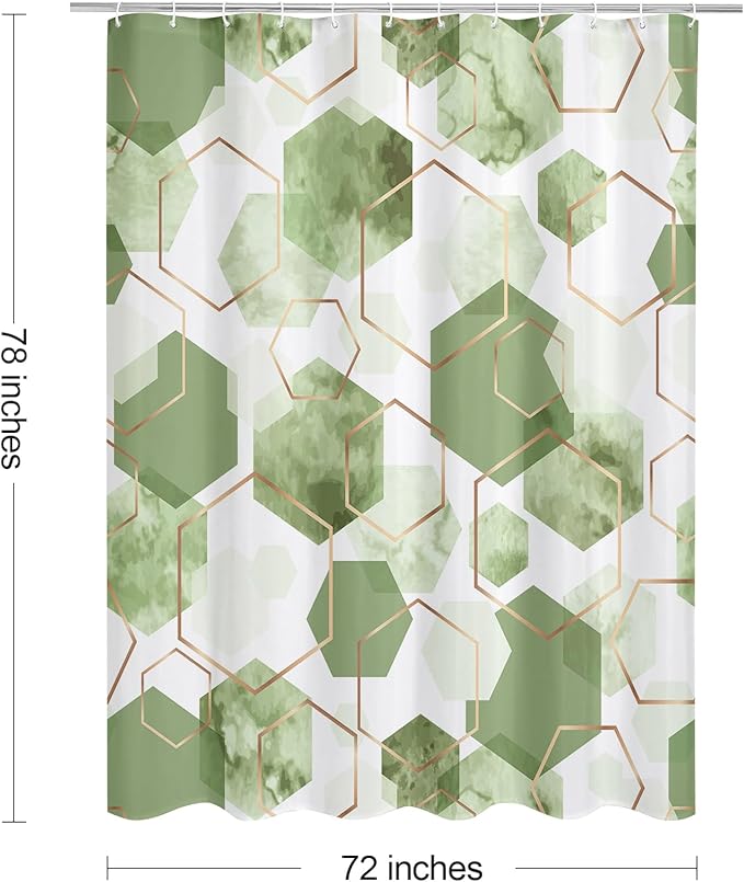 Litabel Modern Long Shower Curtain for Bathroom, Sage Green Geometric Art Decor Waterproof Bath Curtain, Abstract Fabric Shower Curtain Sets for Home Decor, 72x78 Inch