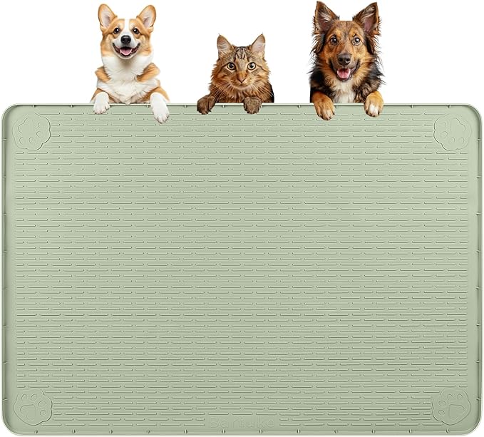 Bartuke Dog Food Mat, Extra Large 40" x 28" Silicone Pet Feeding Mat for Small, Medium, and Large Pets Non-Slip, Easy to Clean, Green