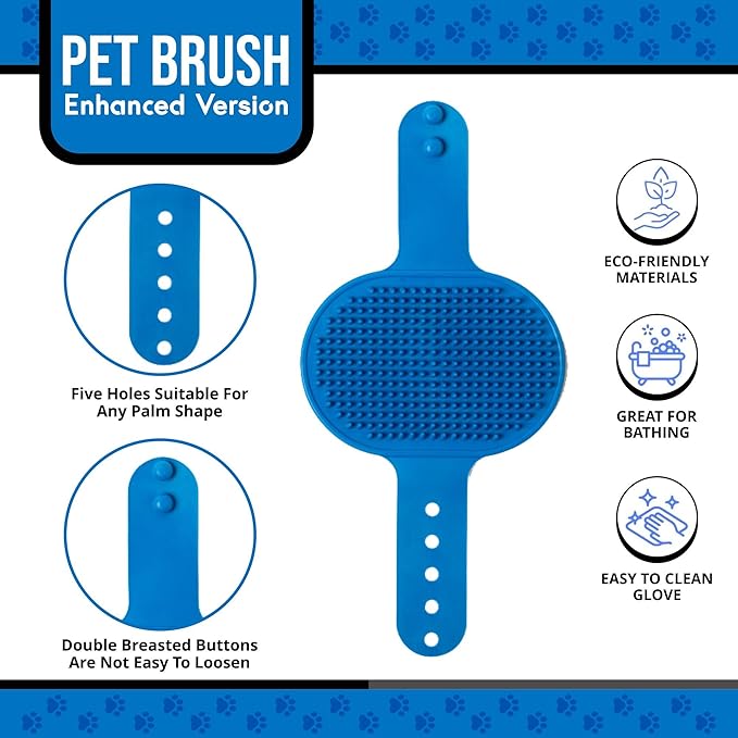 HappiTails Pet Grooming Glove & Dog Bath Brush Set – Deshedding Gloves for Cats & Dogs + Silicone Scrubber – Grooming Mitts for Bath, Shedding & Massage – Blue