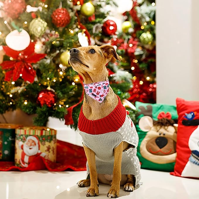ARING PET Christmas Dog Bandanas, Pink Santa Claus Reindeer Gingerbread Man Christmas Tree Holiday Pet Bandana Scarf Triangle Bibs for Puppy Small Medium Large Boy Girl Dogs Cats-S