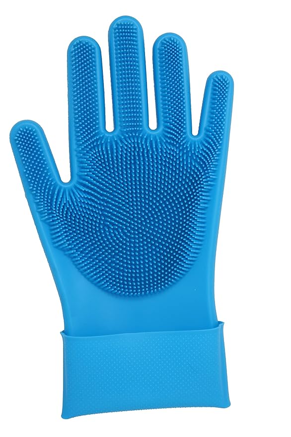 Tesmarks Pet Grooming Gloves - Hair Removal, Massage, and Bathing Shampoo Gloves in Blue