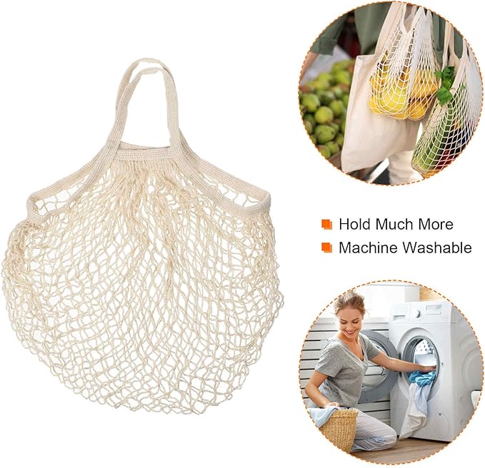 MECCANIXITY Cotton Mesh Bag Reusable Washable Mesh Net String Grocery Bags Organizer for Fruits Vegetables Shopping