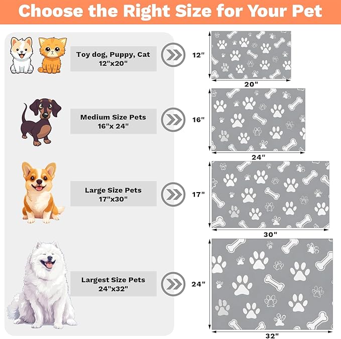 Eizlang Grey Dog Cat Food Mat,12"x20" Inches Rapid Absorbent Pet Feeding Mat,Pets Placemat Water Bowl Mats with Rubber Backing,No Stains Cat Dog Feeding Mats Indoor,Pet Accessories Supplies
