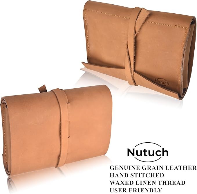 NUTUCH Leather Tech Pouch for Cables Chargers Phone | Tech Bag | Zipper Travel Accessory Pouch | Electronic Organizer Case Travel Bag (Tan)