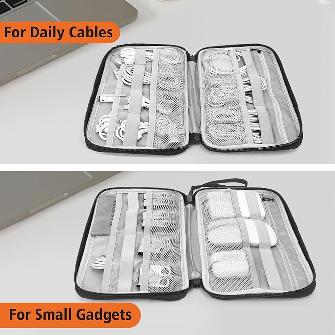 Zealearn Cord Organizer Travel, Cable Bag, Electronics Organizer Travel Case, Tech Carrying Pouch, Charger Carrying Case, Tech Gifts, Black 11B