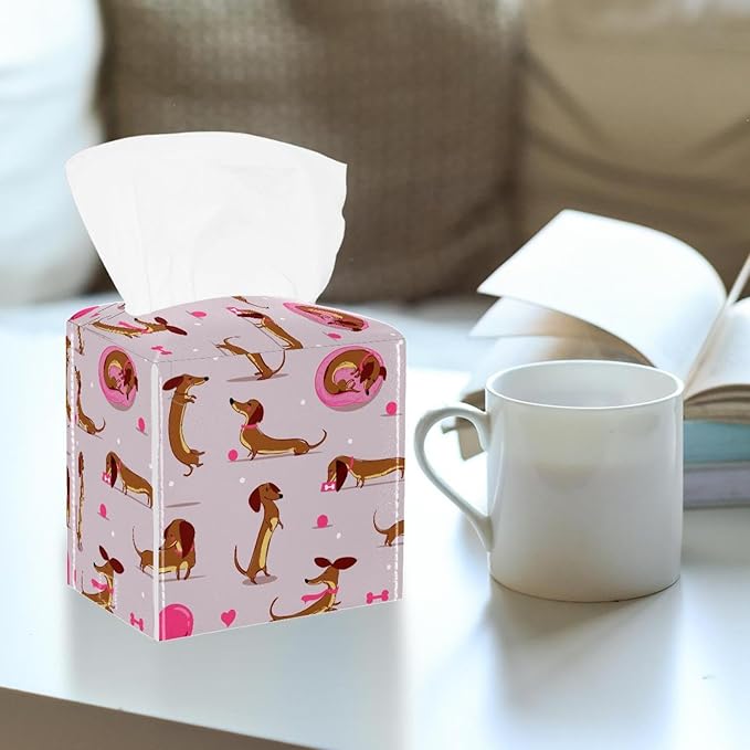 Set of 2 Tissue Box Cover, Cute Dog Dachshund Tissue Box Holder, Facial Napkin Dispenser for Bathroom Kitchen Bedroom Office Hotel