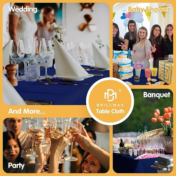 BRILLMAX 6 Pack Navy Blue Tablecloths for 6 Foot Rectangle Tables 60 x 102 Inch - 6ft Rectangular Bulk Linen Polyester Fabric Washable Cloth Cover for Wedding Reception Banquet Birthday Party
