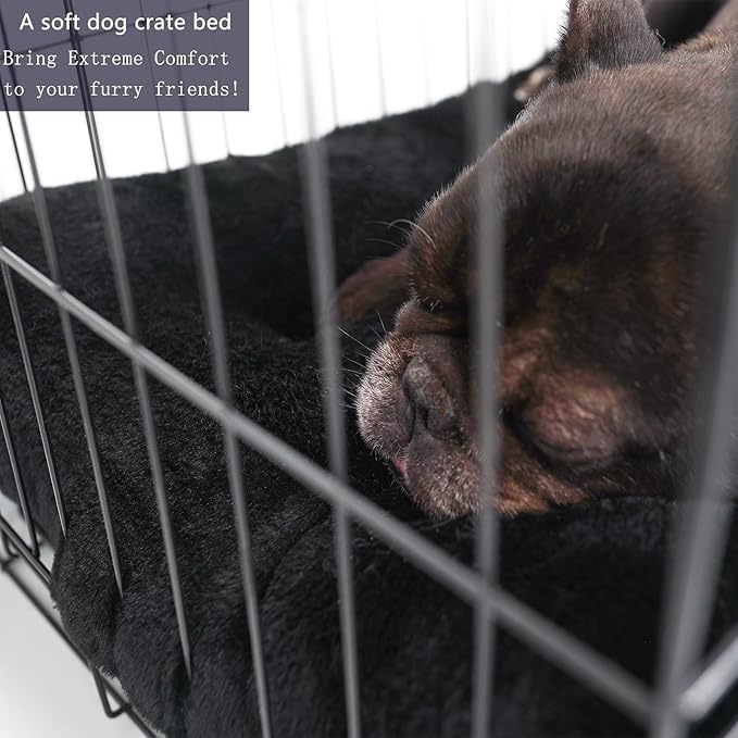 Zihapgpzp Small Dog Crate Bed 24 x 18 - Washable Extra Soft Kennel Mat, Cozy Fluffy With Anti-Slip Bottom for 24 Inch Crates - Pillow Cushion Puppy Mattress Pad, Black