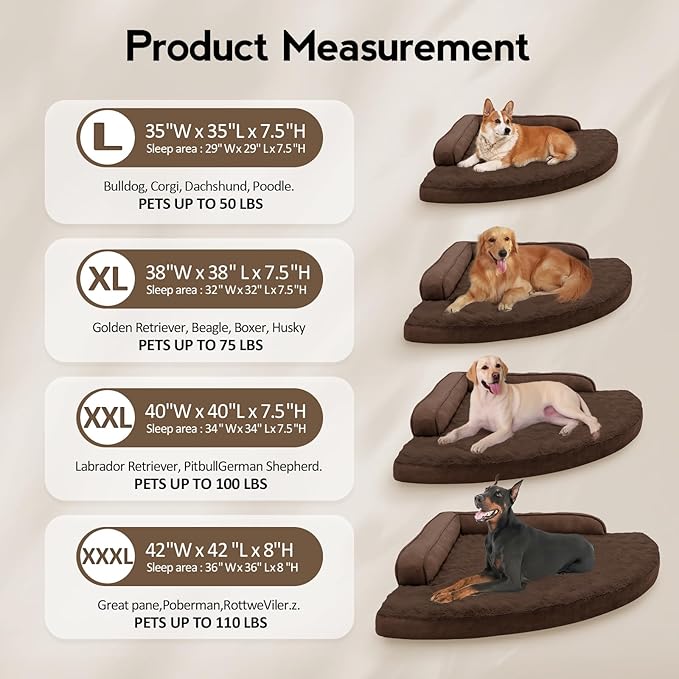 MEKIY Large Orthopedic Dog Bed with Sides XXXL Dog Beds with Removable Washable Cover Non-Slip Waterproof Pet Bed for Extra Large Dogs - Brown XXXL