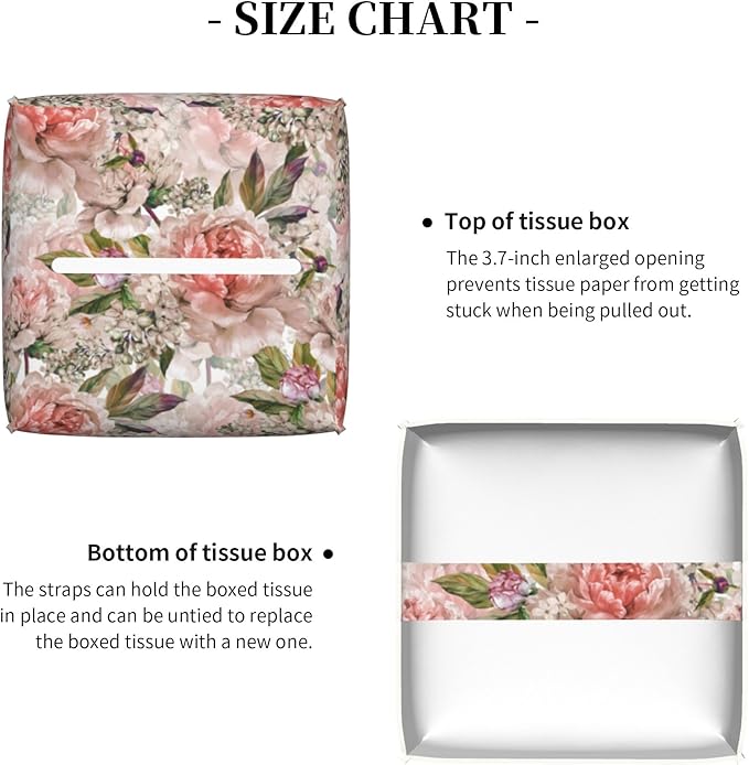 POIUBLE Leather Tissue Box Holder Watercolor Peony Flowers Tissue Box Cover Square Waterproof Tissue Holder Organizer Modern Napkin Holder for Bedroom Dresser Night Stand Office Desk