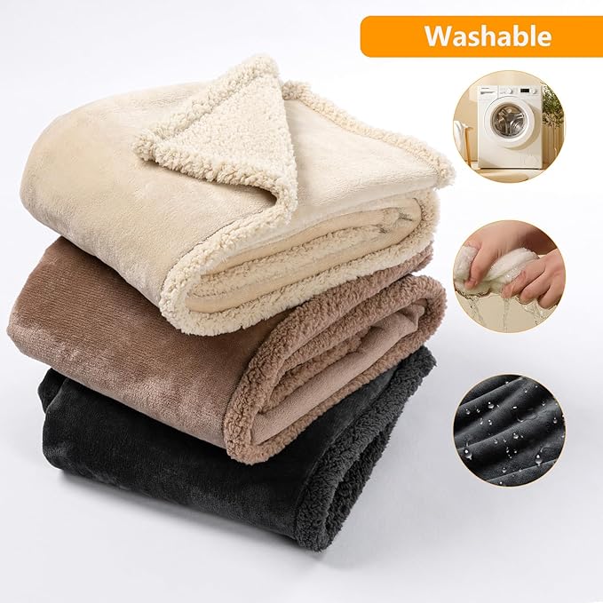 Maidewow Gray Fluffy Dogs Blanket for Bed Cover,85x85in Super Big Waterproof Sherpa Fleece Blankets for Queen King Size Beds Leakproof Sofa Couch Cover for Warm Washable Mat- Gray, XXL-85x85in