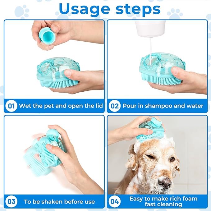 IDQQUQQ 2PCS Dog Washing Gloves and Dog Shampoo Brush, Dog Bath Brush That can add Dog Shampoo, Dog Bath Supplies Dog and Cat Bath Set