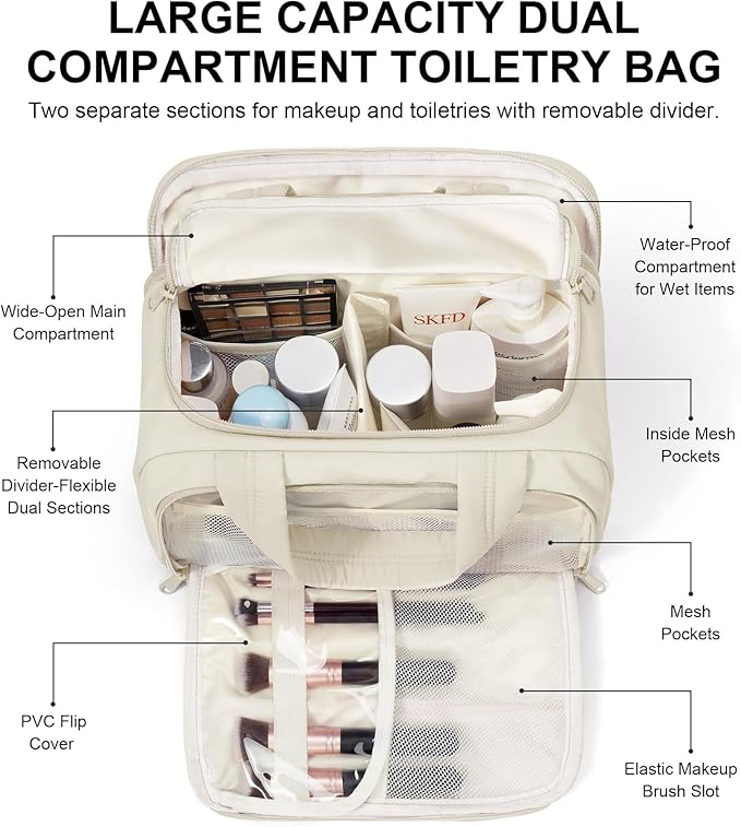 Bagstellar Travel Toiletry Bag, Lightweight Wide-open Large Puffy Toiletry Bag for Women, Quilted Makeup Bag Organizer Water-resistant Cosmetic Bag with Handle for Toiletries, Essentials, Accessories