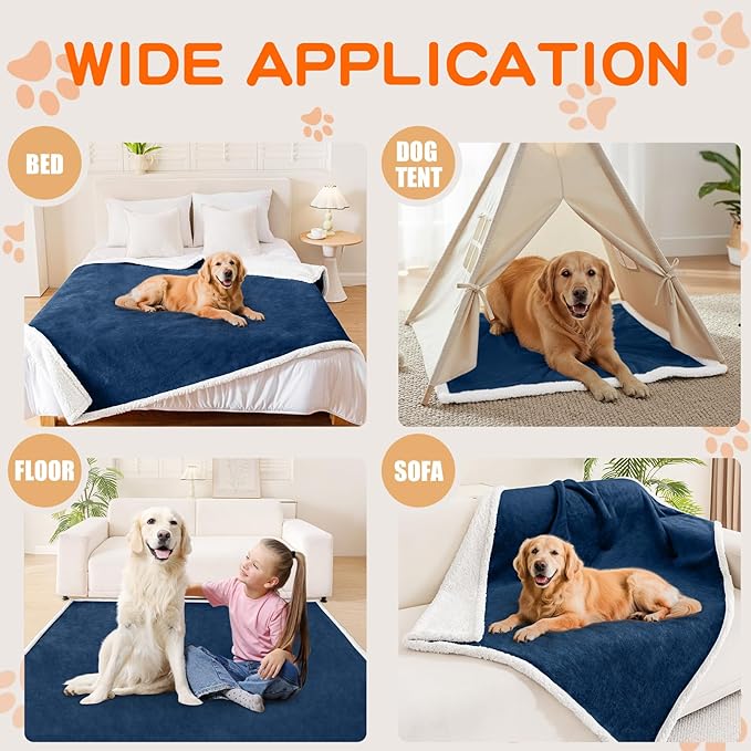 Smiry Waterproof Blanket Throw for Large Dogs, Soft Reversible Dog Blanket for Sofa Couch Bed, Washable Leakproof Sherpa Fleece Furniture Couch Protector(40"x60", Navy/White)