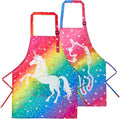 Lictin 2 Pack Kids Apron Girls Boys for Cooking, Waterproof Art Apron with Pockets for Kids Painting Cooking Baking