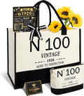 YeohJoy 100th Birthday Gifts for Women Canvas Tote Bag Travel Gear, Unique 100 Years Old Gifts for Wife Mom Sister Aunt Friends Her, Vintage N°100 Handbag & Cosmetic Bag & Back in 1926 Poster