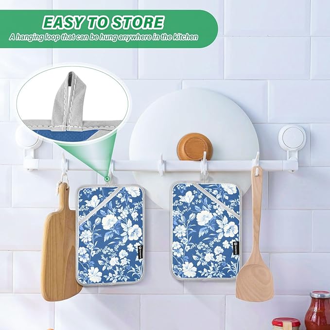 Pot Holders Set of 2 Blue Flower Hot Pads for Kitchen Heat Resistant Potholders Sets for Kitchen and Baking 7x9.8in