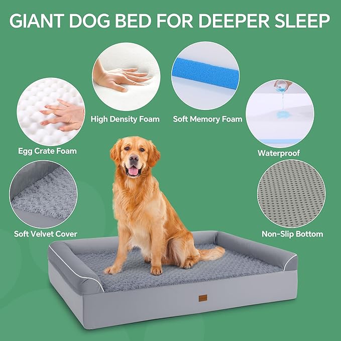 HOMBYS 7” Thickness Orthopedic Dog Bed for Large Giant Dogs, Double-Layer Memory Foam Waterproof Washable XXXL Dog Sofa Bed with Bolster Headrest, Ultra-Supportive for Joint & Arthritis Relief