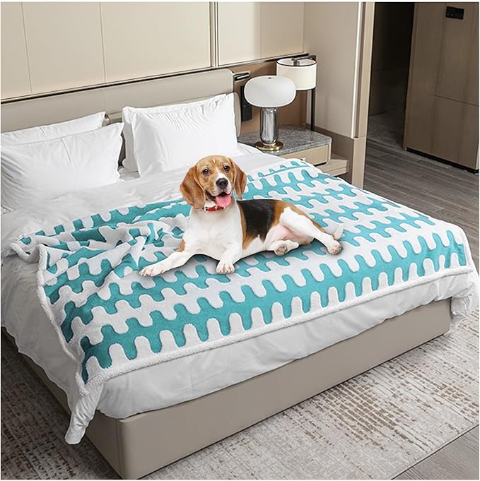 Maidewow Waterproof Pet Blanket,Dog Bed Covers Couch Sofa Stylish Jacquard Pets Throw Blankets for Puppy Cats Washable Reversible Furniture Protection Covers (Blue Wave,M)