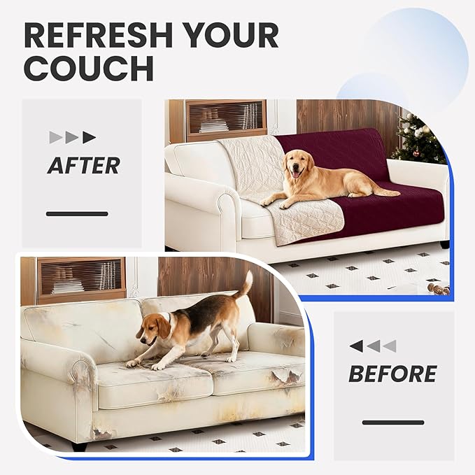 CYCMACO Waterproof Dog Bed Cover, Non-Slip Dog Blanket for Couch, Couch Covers for Dogs Washable, Pet Blanket for Furniture, Pet Bed Mat for Sofa, Car, Pet Supplies Christmas (82x82 Inch, Burgundy)