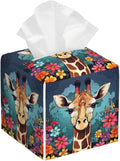 POIUBLE Giraffe with Flowers Tissue Box Cover Leather Tissue Box Holder Square Facial Paper Organizer Dispenser for Bathroom Kitchen Bedroom Vanity Countertop Night Stands