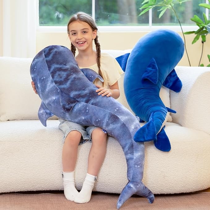 Tezituor 4ft Giant Whale Shark Stuffed Animal, S-Shape Stuffed Shark Plush Toy for Boys Girls, Hugging 47inches Soft Long Ocean Whale Shark Plush Body Pillow for Sleeping