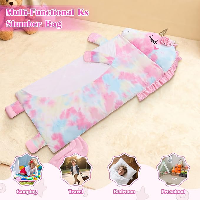 Toddler Nap Mat,Elephant Kids Sleeping Bag 67‘’×27‘’,Extra Large Slumber Bag Thick with Removable Pillow for Girls Boys,Soft Plush Roll Up Sleeping Mat Lightweight for Preschool,Daycare,Travel