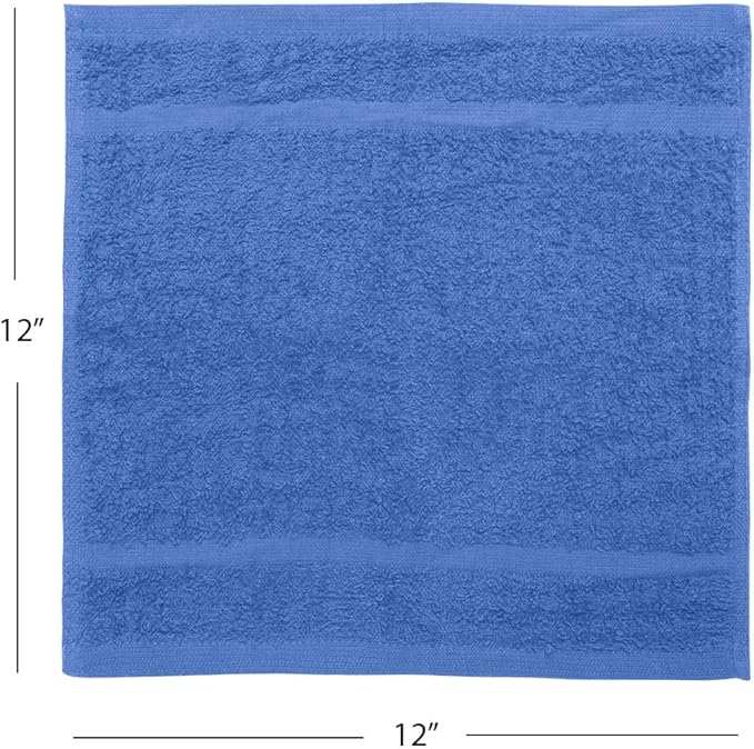 Avalon Towels Cotton Washcloths – (Pack of 60) Size 12x12 Inches, 100% Ring Spun Cotton, Soft & Absorbent Face Towels, Gym Towels, Hotel and Spa Quality, Reusable Fingertip Towels (Blue)