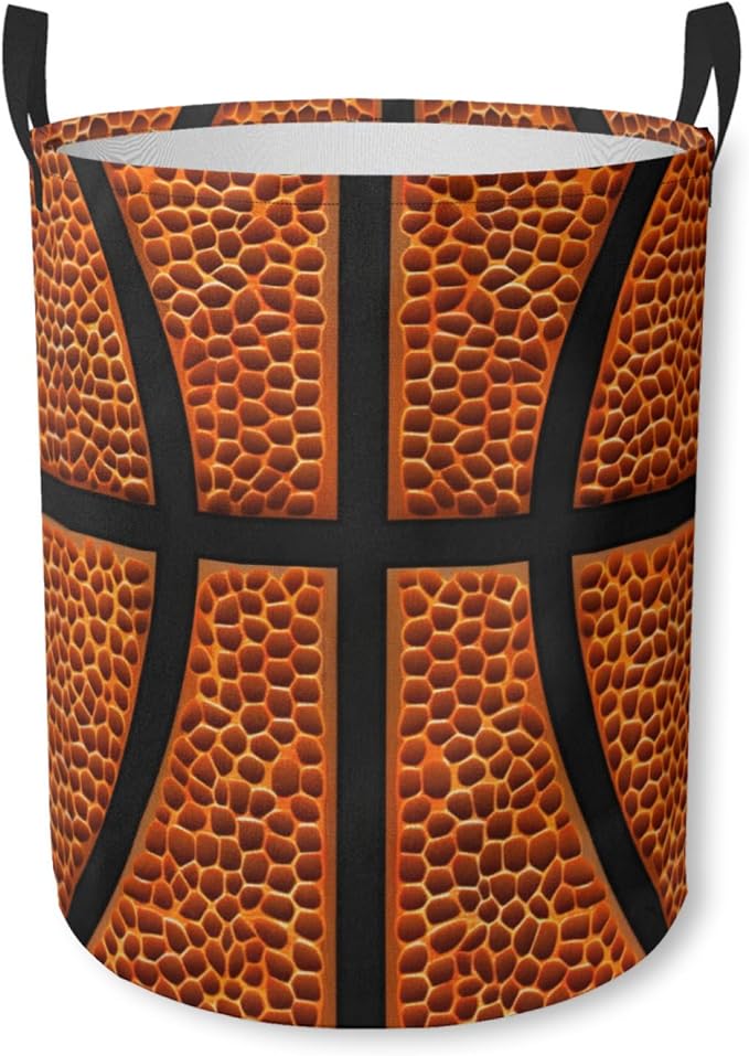 Laundry Basket Basketball Texture Collapsible Laundry Hamper with Handles Clothes Storage Bin for Household Bedroom Bathroom College Dorms
