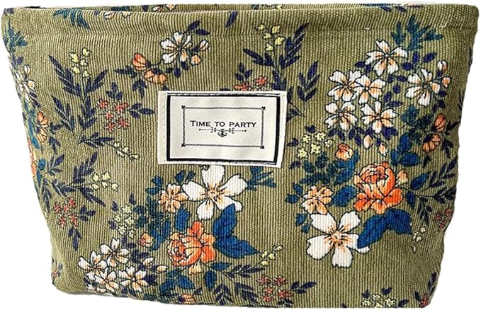 SxoSyo Cosmetic Bags for Women Makeup Bag Large Capacity Purse Travel Toiletry Zipper Storage Pouch Make up Brushes Organizer for Gifts (Plant Flowers, Dark Green)