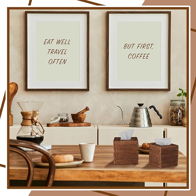 Kigley 2 Pcs Square Rattan Tissue Box Cover Boho Wicker Tissue Cube Box Cover 5.5'' x 5.5'' x 5.5'' Decorative Natural Wicker Hand Woven Napkin Box Holder Bathroom Office Car Accessories (Brown)