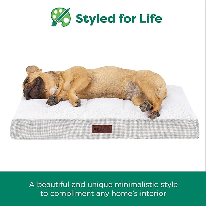 Furhaven Orthopedic Dog Bed – Classic Cushion with Plush Tufted Top, Supportive Foam Mattress, Removable Washable Cover, Joint Relief - Gray, Medium