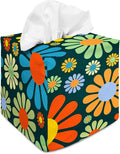 Tissue Box Cover Square Decorative Tissue Box Holder Cute Funny Cube Tissue Case Cover-Hippie Flower Tissue Box Cover