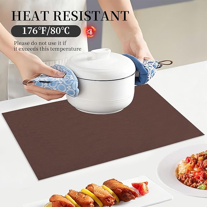 Placemats Set of 6 Linen Type Fabric Cloth Placemats, 19 x 13 Inch Double Layered Thick Wrinkle Free Heat Resistant Table Place, for Dining, Kitchen, Party (Dark Brown, 48 * 33cm)