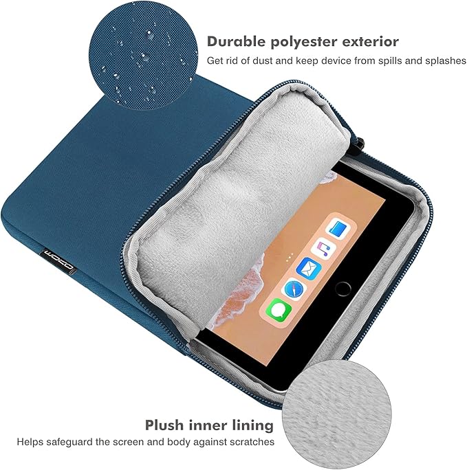 MoKo 9-11 Inch Tablet Sleeve Bag - Fits iPad Pro M4, iPad Air M2, iPad 10th, iPad 9/8/7th Gen, Tab S8/S9 11" - Peacock Blue