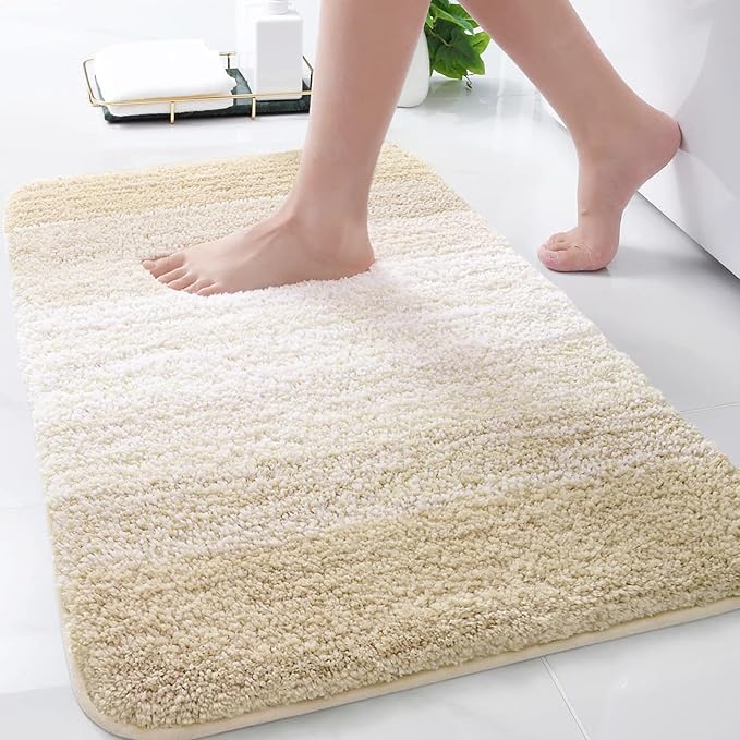 Arotive Microfiber Bathroom Rugs, Shaggy Soft and Absorbent Bath Rug, Non-Slip, Thick Plush Machine Washable Dry Bath Mats for Bathroom, Tub and Shower, 34x21, Light Beige, Rectangular