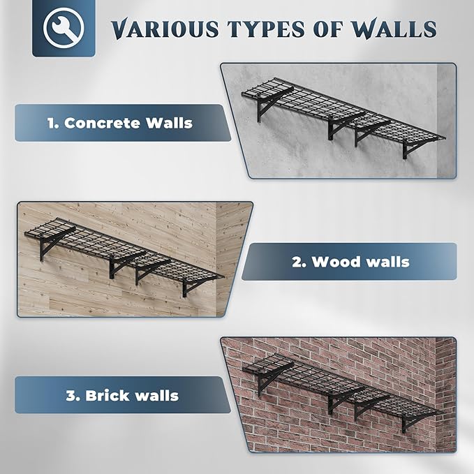 Jusgym 2 Pack Heavy Duty Garage Wall Shelving Set (1.5x4ft), Wall Mounted Garage Shelves 700lbs Capacity, 18"x48" Shelf Storage Rack Floating Shelves, Black