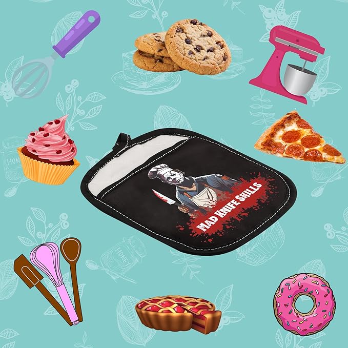 WCGXKO Horror Oven Mitt Pot Holder with Pocket Horror Movie Merchandise for Fans (MAD KN)