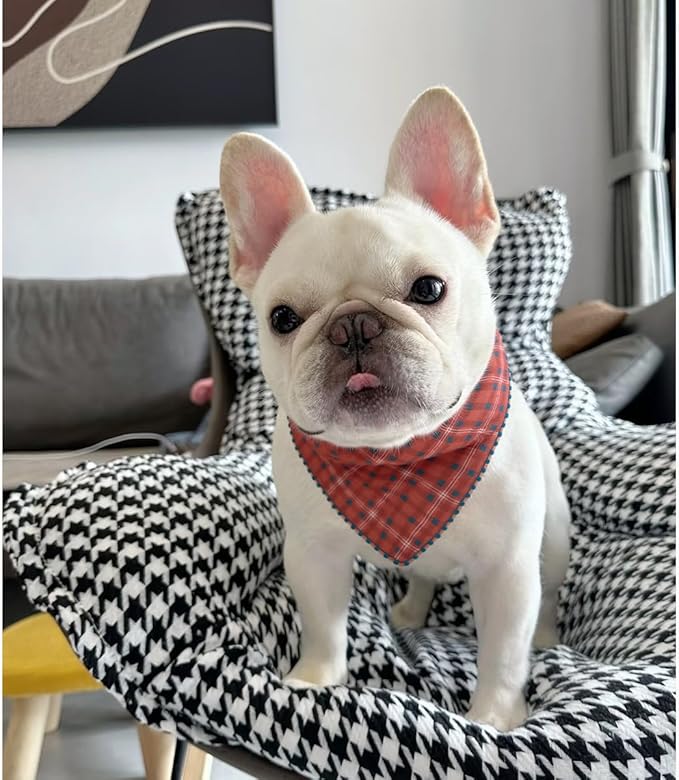 Pemilosci Double Layers Two Tones Dog Cotton Square Bandana Bibs Scarf Kerchief for Small Medium Dogs Boy or Girl - DCB03 O&B
