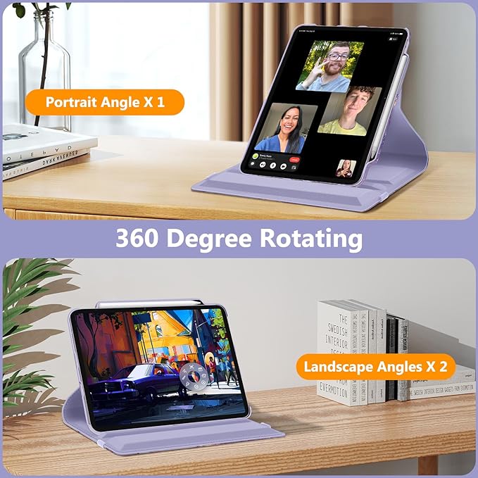 Fintie Rotating Case for iPad Air 13-inch (M3) 2025, (M2) 2024-360 Degree Swiveling Protective Stand Cover with Pencil Holder, Auto Wake/Sleep, Lilac Marble
