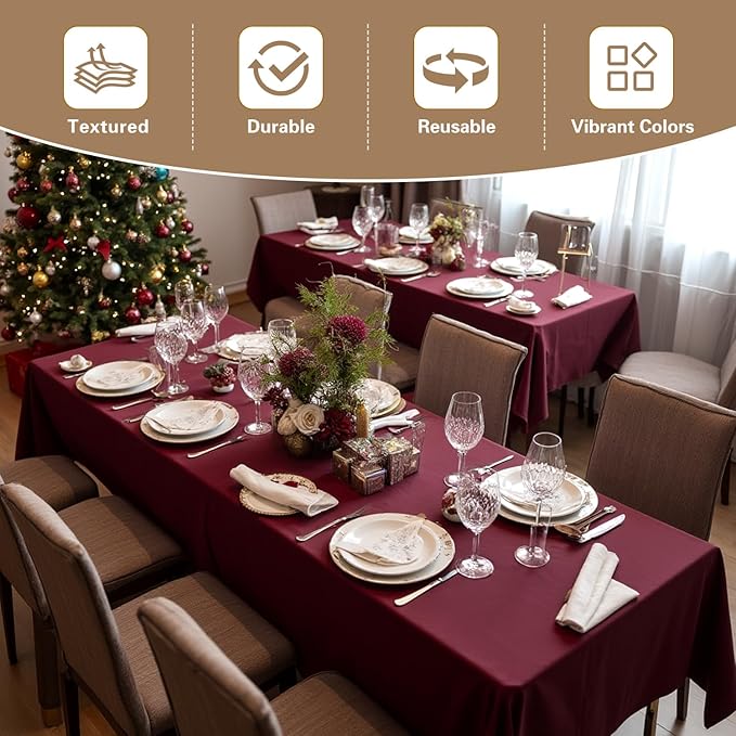 sancua Tablecloths for 6 Foot Rectangle Tables, 8 Pack - Washable Polyester Fabric Table Cloth for Chirstmas Party, Birthday, Banquet Reception, 54x108 Inch Burgundy