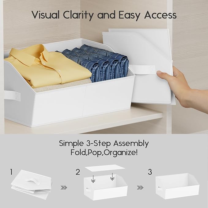 Homsorout Large Closet Organizers and Storage Bins - 8 Pack Trapezoid Storage Baskets for Shelves, Foldable Fabric Baskets with Handles Ideal for Closet, Basket, Wardrobe and Shelf Storage, Light Grey