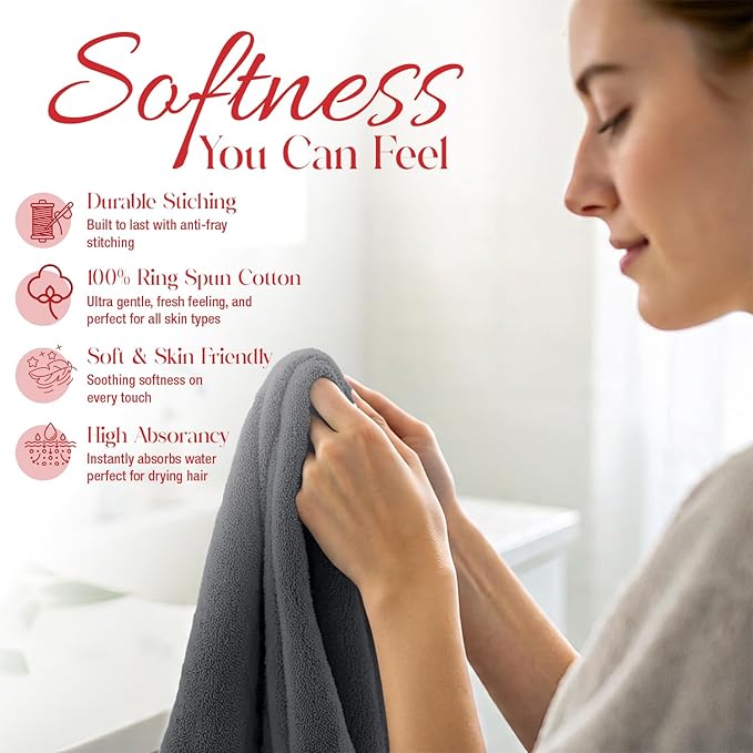 RIVERSIDE 12 Pack Washcloths - 12x12 Inches, 500 GSM, 100% Ring-Spun Cotton - Soft, Absorbent & Durable Face and Body Towels - for Bathroom, Spa, Gym, Makeup Removal & Everyday Use - Grey