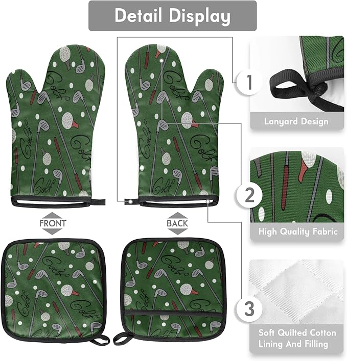 Oven Mitts and Pot Holders Sets of 2,Sport Golf Heat Resistant Kitchen Oven Gloves Potholder for Baking Grilling BBQ Cooking