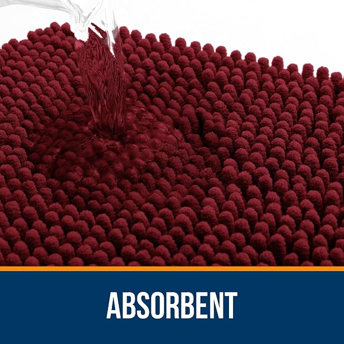 OLANLY Bathroom Rugs 59x24, Extra Soft Absorbent Chenille Bath Rugs, Rubber Backing Quick Dry, Machine Washable Bath Mats for Bathroom Floor, Tub and Shower, Home Decor Accessories, Burgundy
