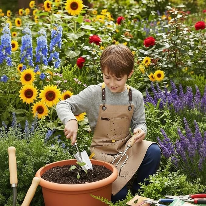 Kids Art Aprons for Painting, Gardening, Cooking, Multiple Pockets, Kids Smock for Boys & Girls, Waterproof (Age6-12)